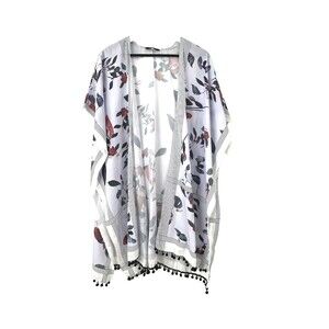 Dokotoo Women Purple Floral Print Kimono Open Cardigan Loose Cover Up 1313E3